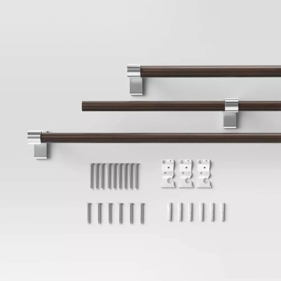 Threshold Nickel & Dark Brown Finish Expandable Curtain Rod 66" to 120" Lengths - Picture 2 of 6